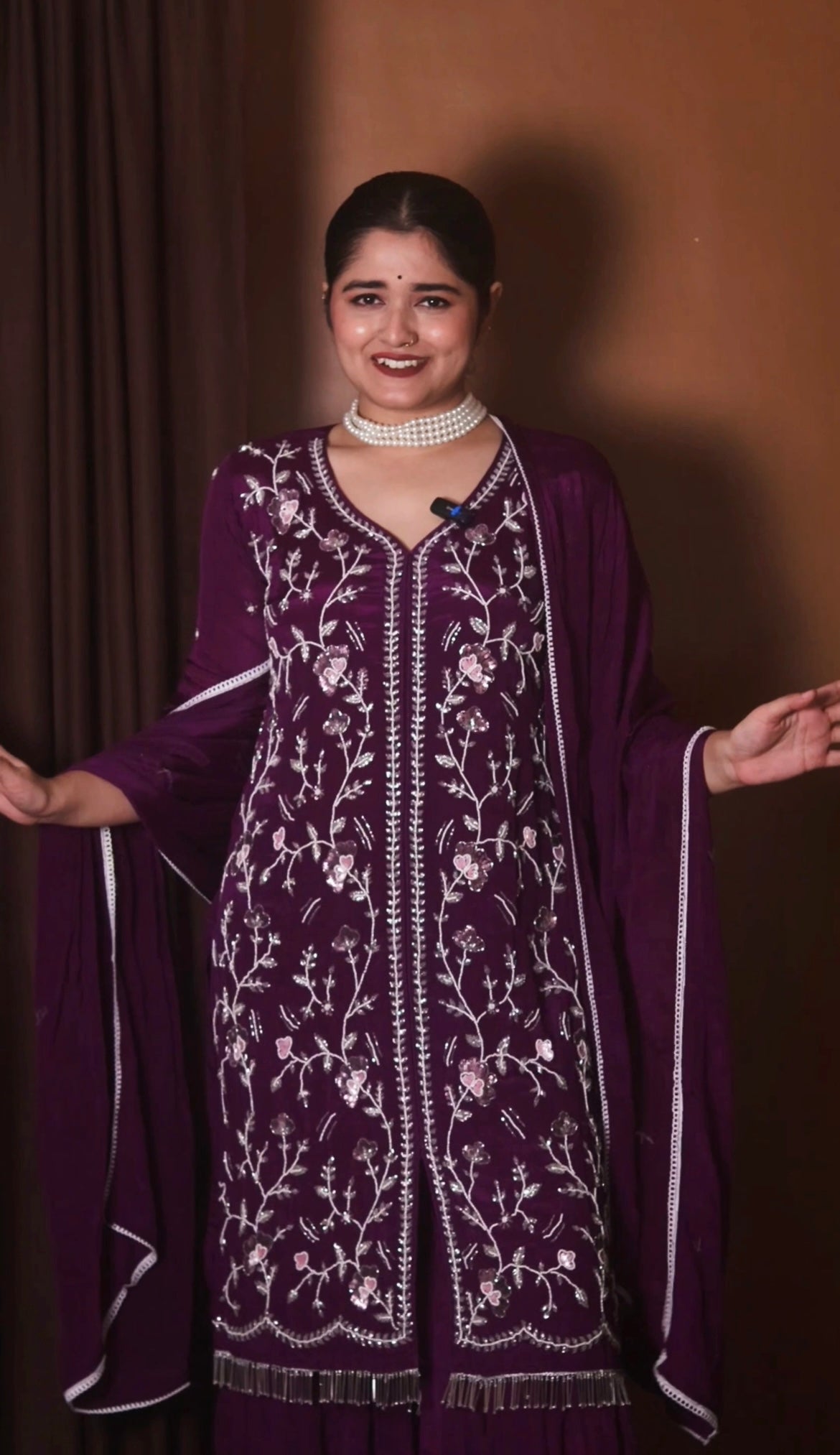 Purple Embroidered kurti sharara set  with dupatta