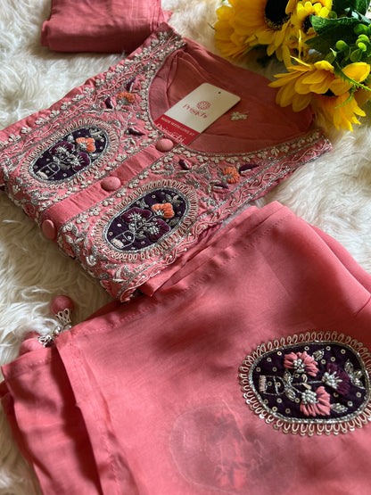 Pink Designer Embroidered kurta set with dupatta