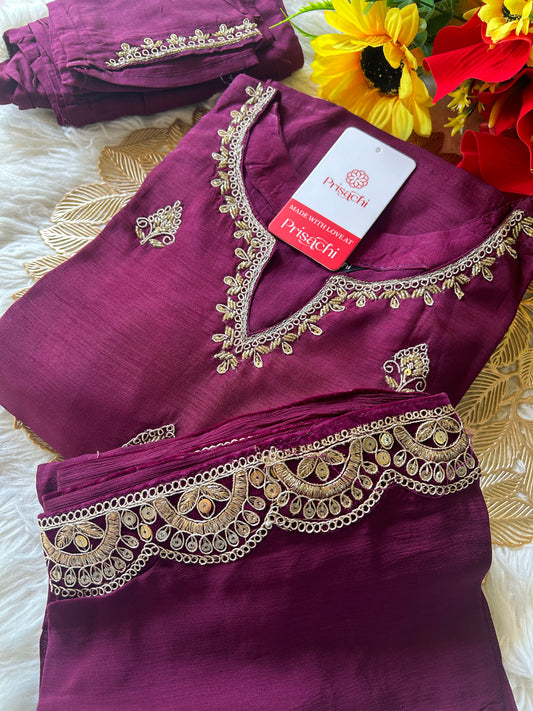 Purple embroidered kurta Pant  with dupatta