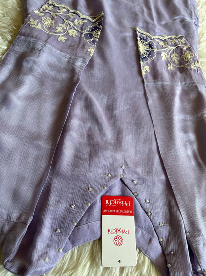 lavender Pure Chinon silk kurta set with dupatta