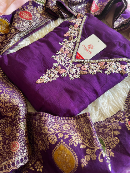 Purple Embroidered kurta set with dupatta with Zardosi work