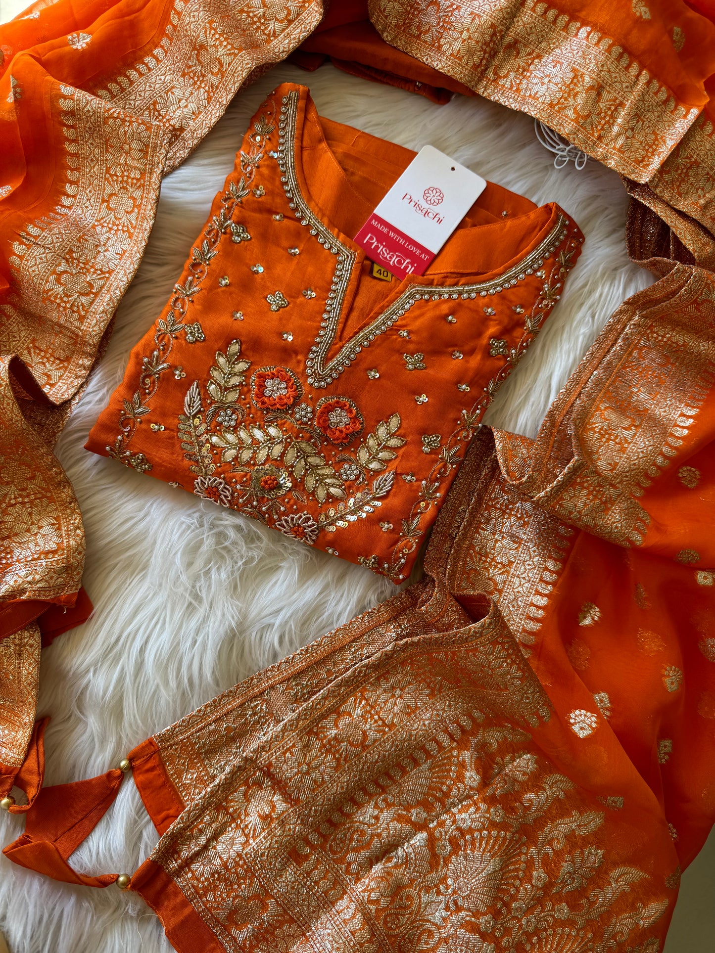 Orange Embroidered Kurta Set With Dupatta