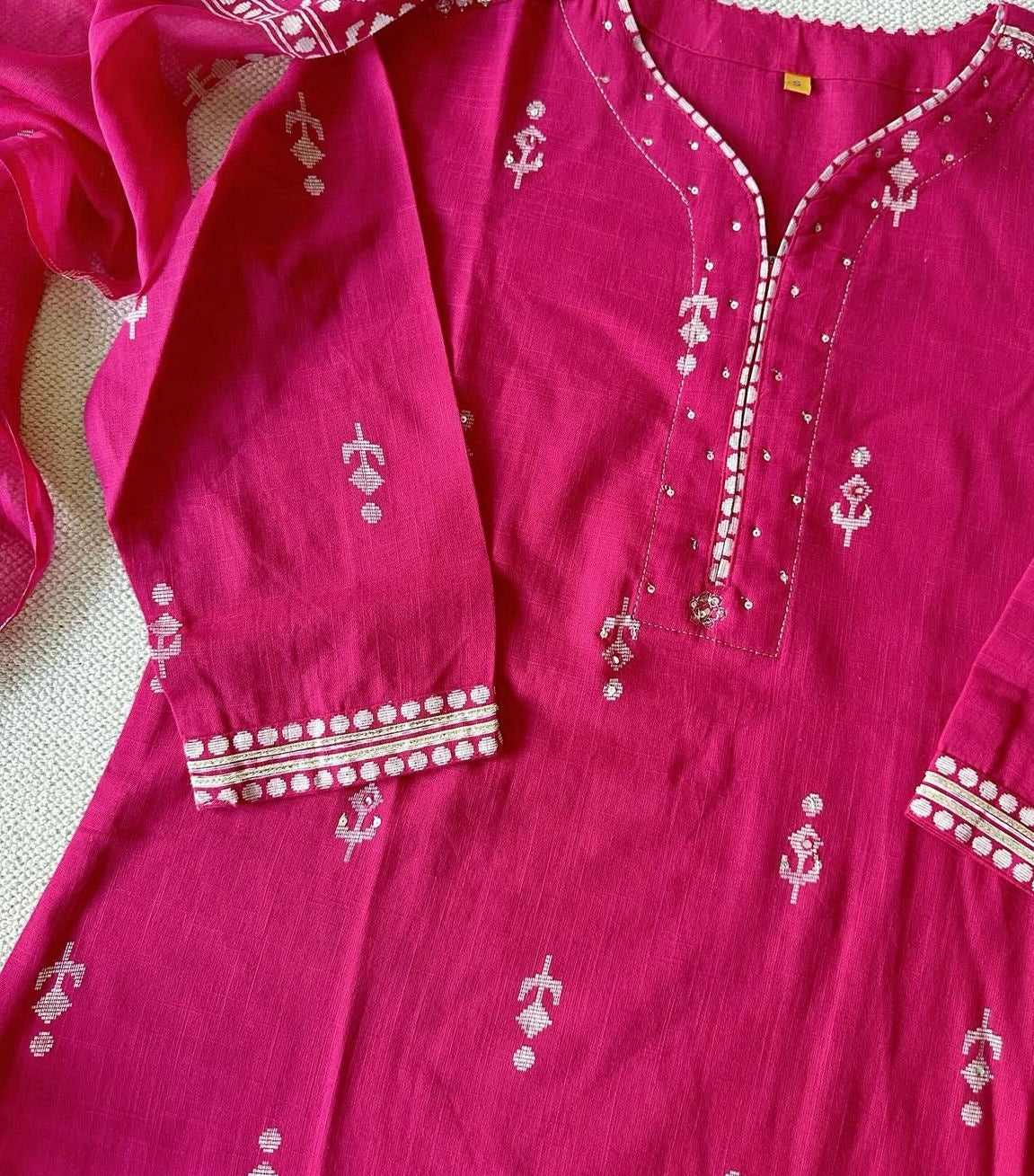 Pink Beautiful cotton Kurti, pant and dupatta - Prisachi Official