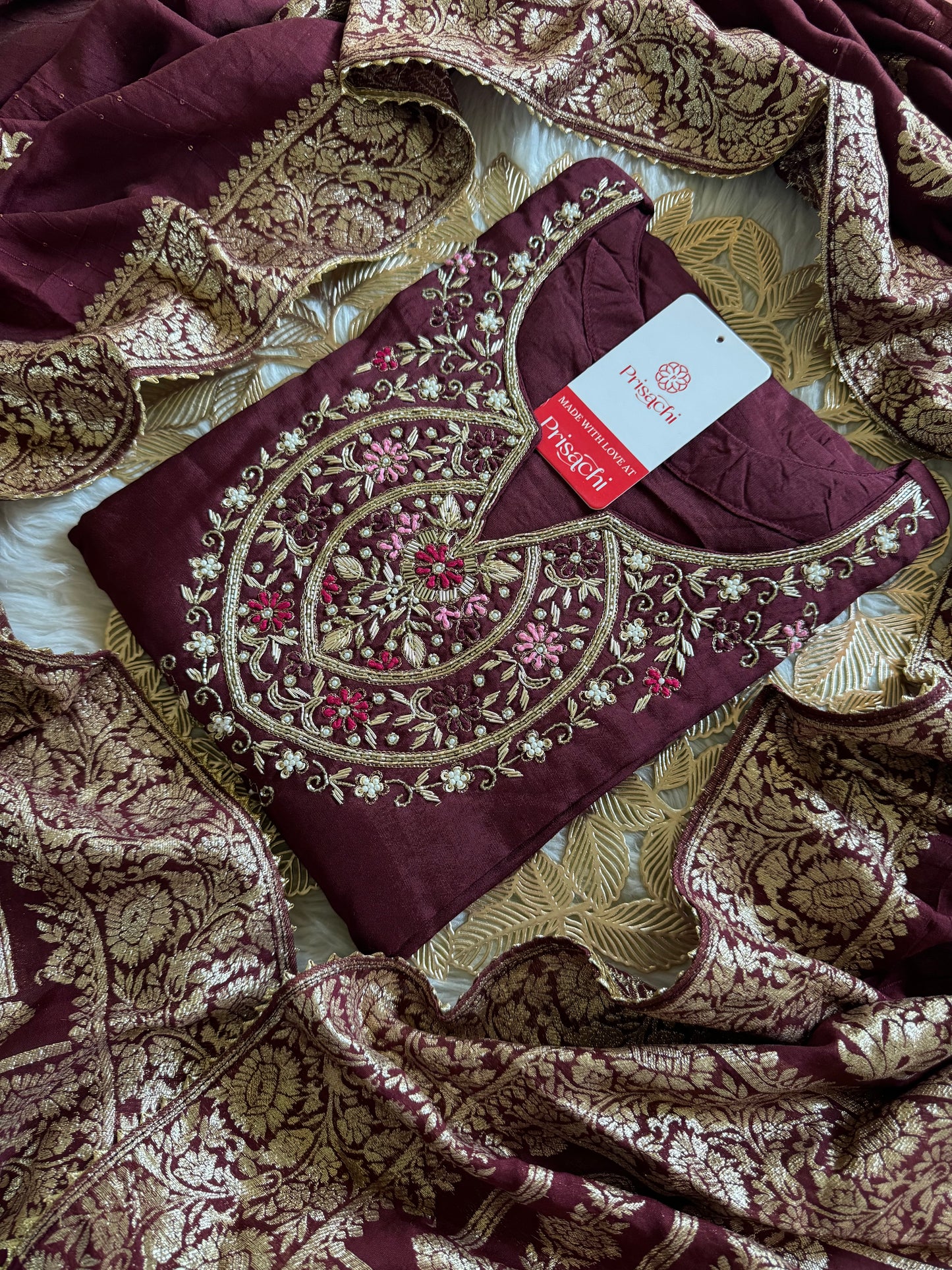 Brown hand embroidered kurta pant  with dupatta