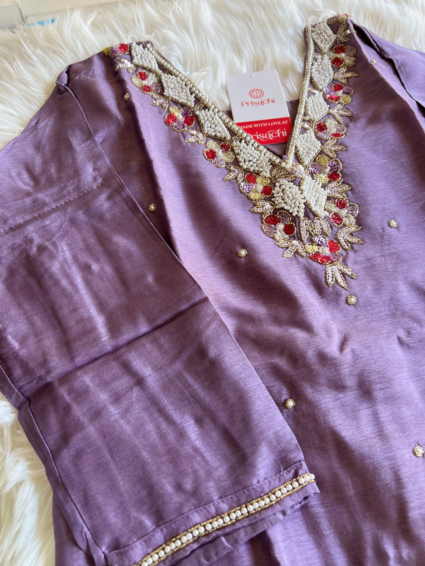 Purple embroidered kurta set with dupatta