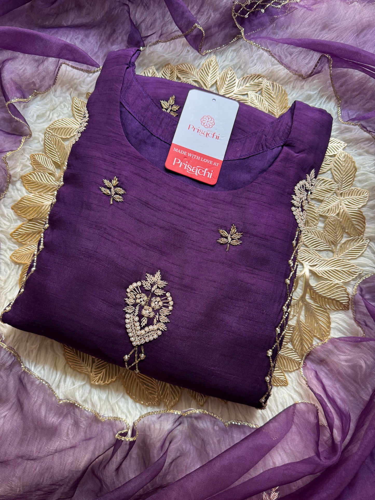 Purple Designer Embroidered kurta set with dupatta