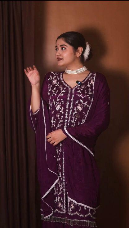 Purple Embroidered kurti sharara set  with dupatta