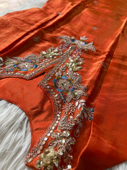 Orange Embroidered Kurta Set With viscous Dupatta