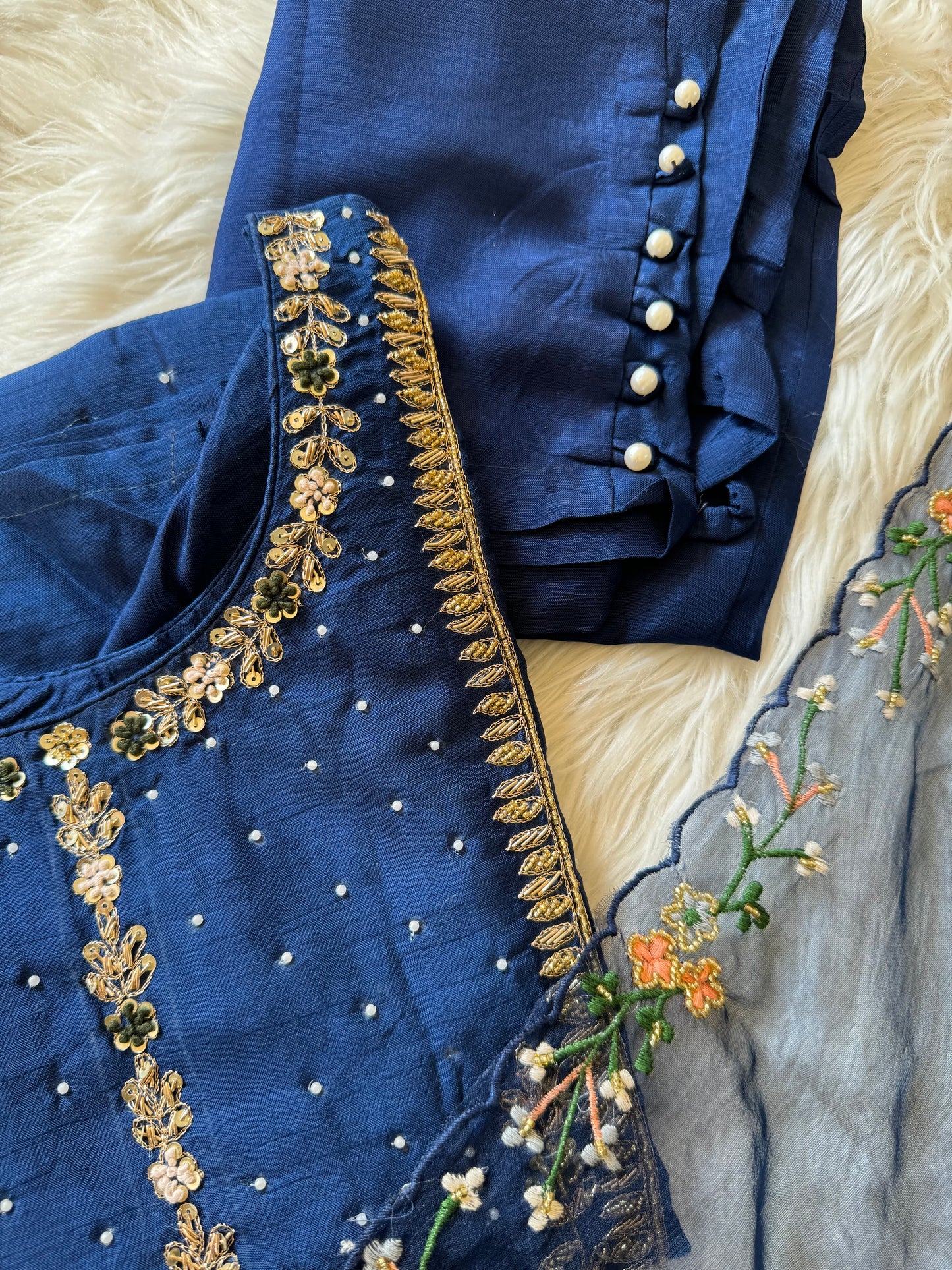 Blue embroidered kurta set with dupatta