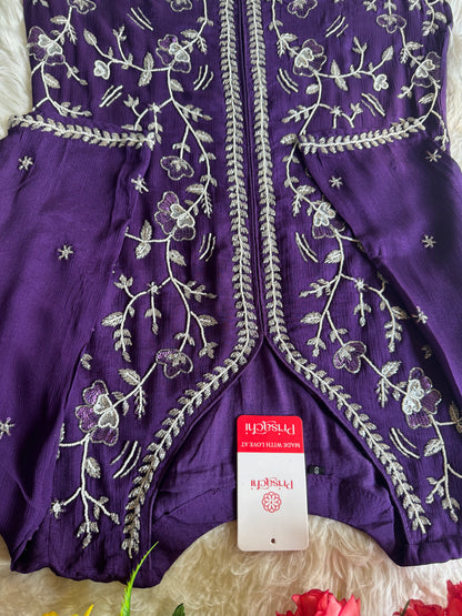 Purple Embroidered kurti sharara set  with dupatta