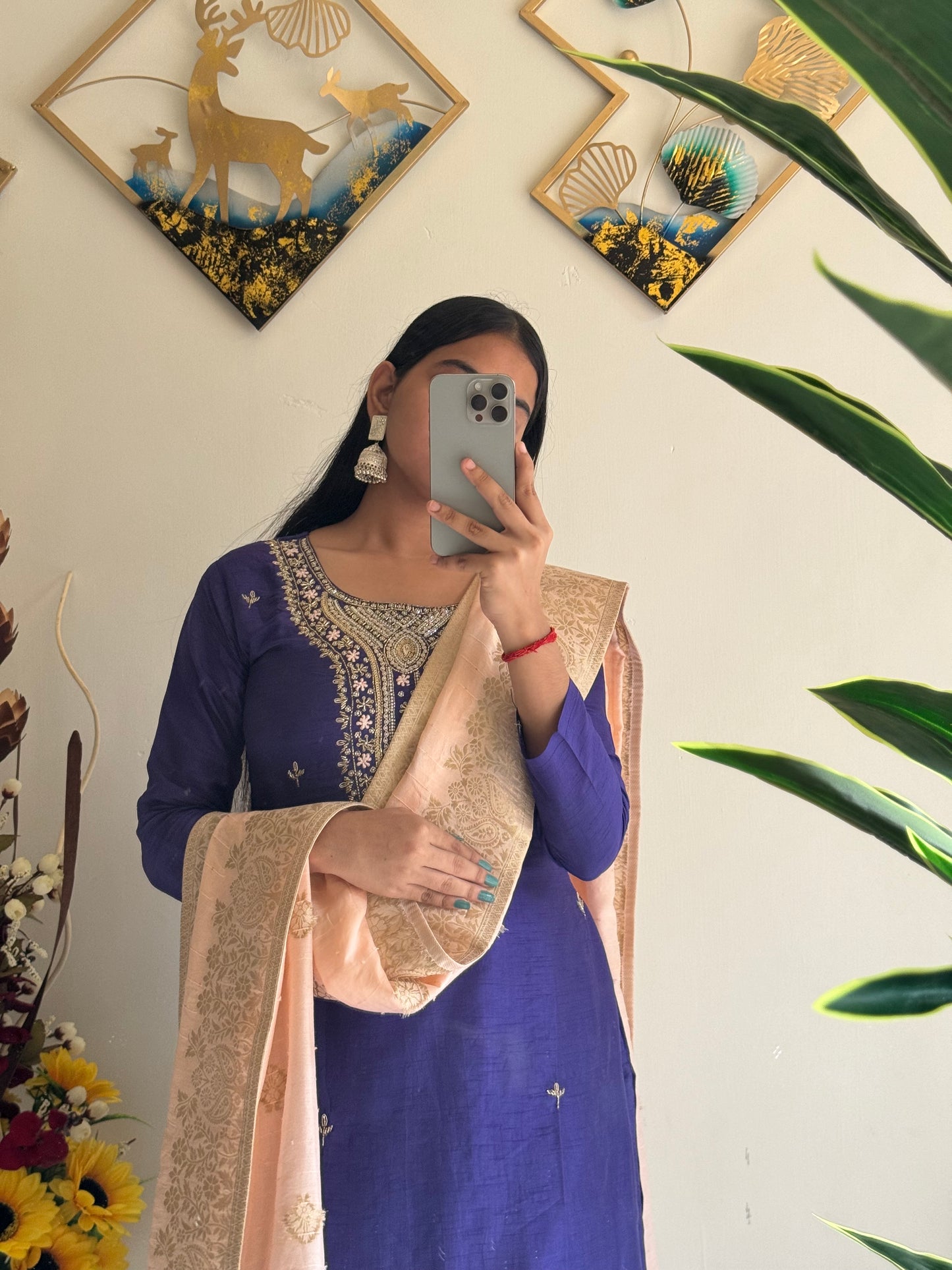 Purple embroidered kurta set with dupatta