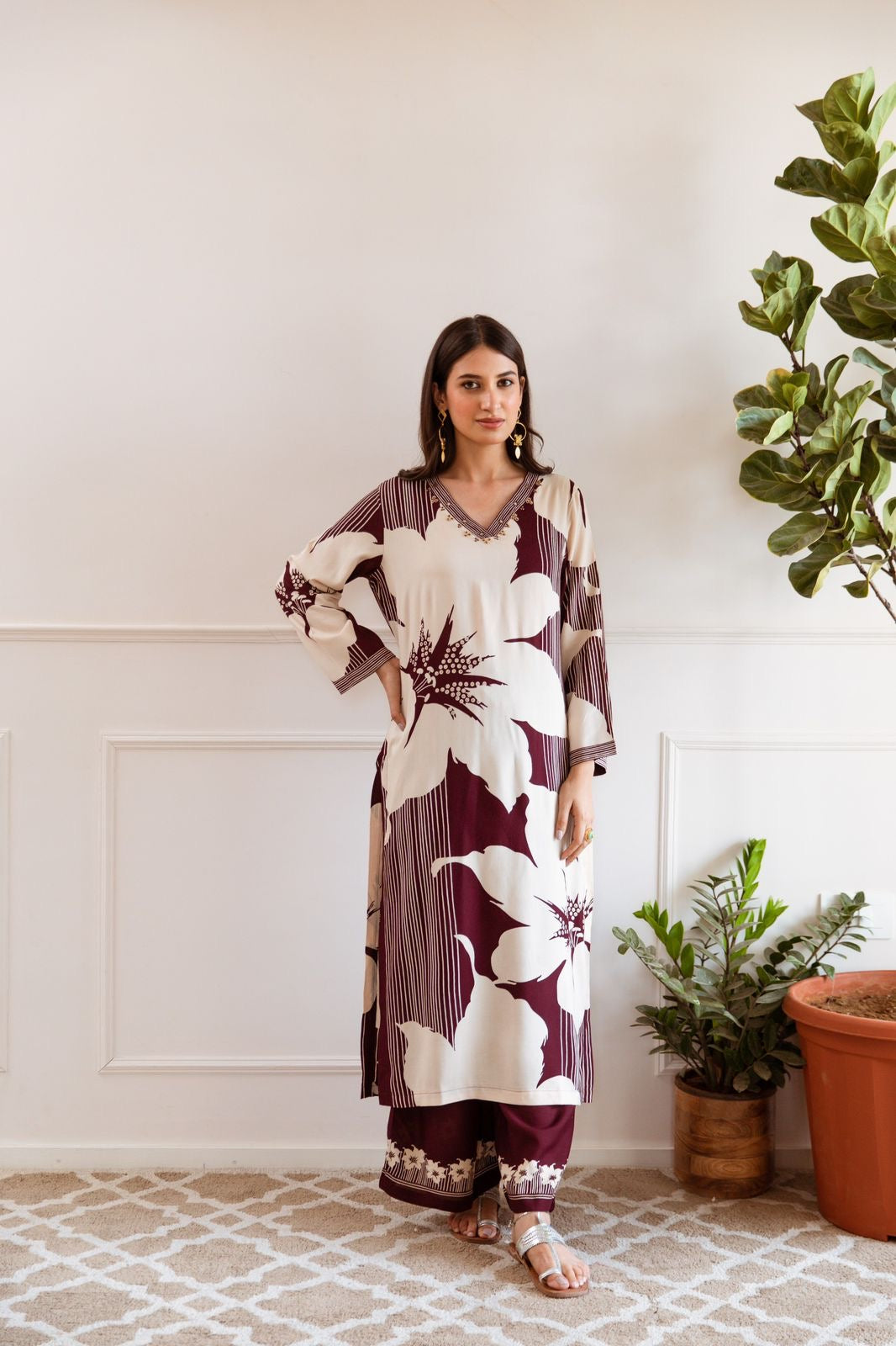 Wine Printed Kurta with PLAZZO