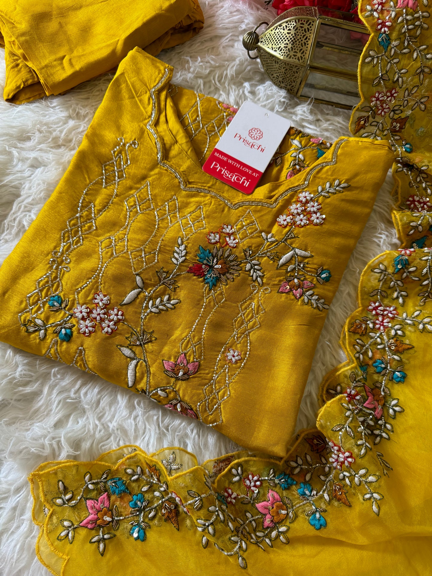 Yellow embroidered  kurta set with dupatta