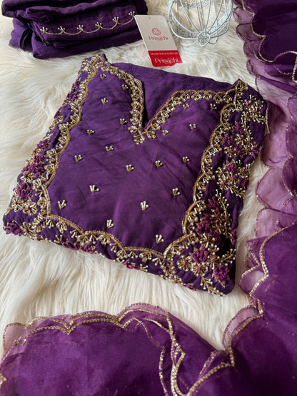 Purple embroidered kurta set with dupatta with Zardosi work