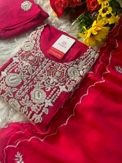 Pink Embroidered Kurta bottom With Dupatta