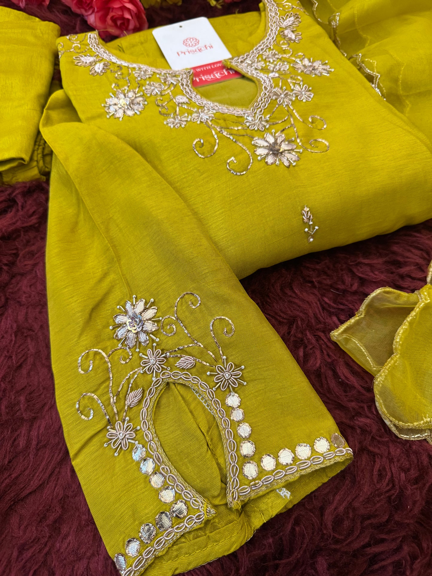 Mustard Yellow Embroidered kurta pant  with dupatta