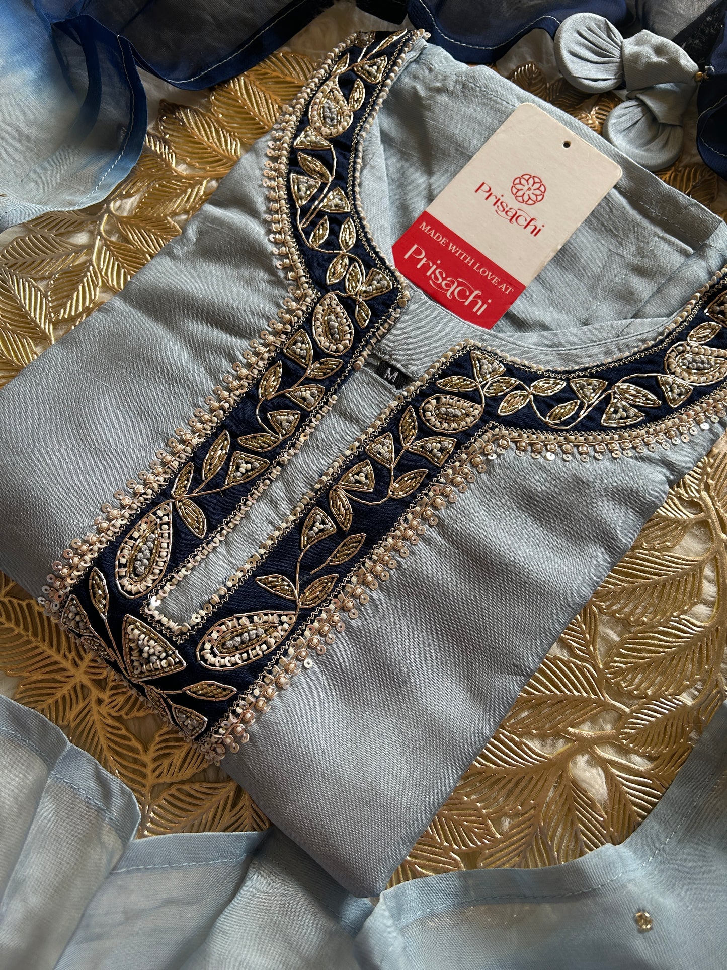 Blue embroidered kurta set with dupatta