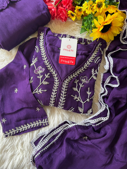 Purple Embroidered kurti sharara set  with dupatta