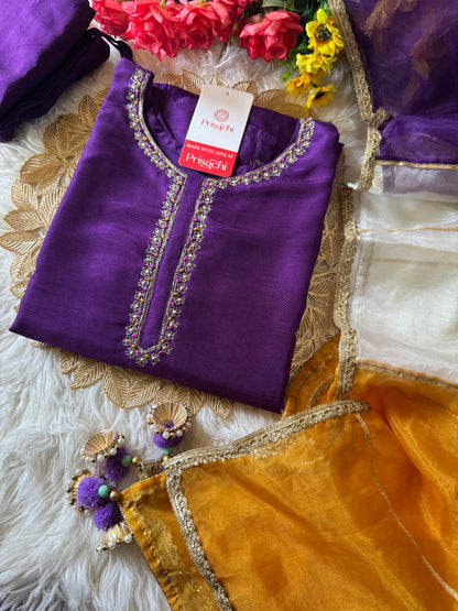 Purple embroidered kurta Pant  with Multicolored dupatta