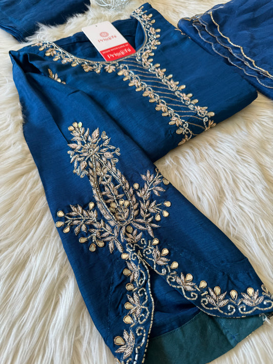 Blue embroidered kurta set with dupatta