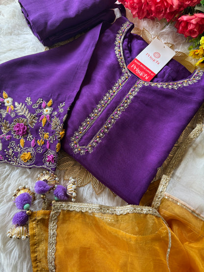 Purple embroidered kurta Pant  with Multicolored dupatta