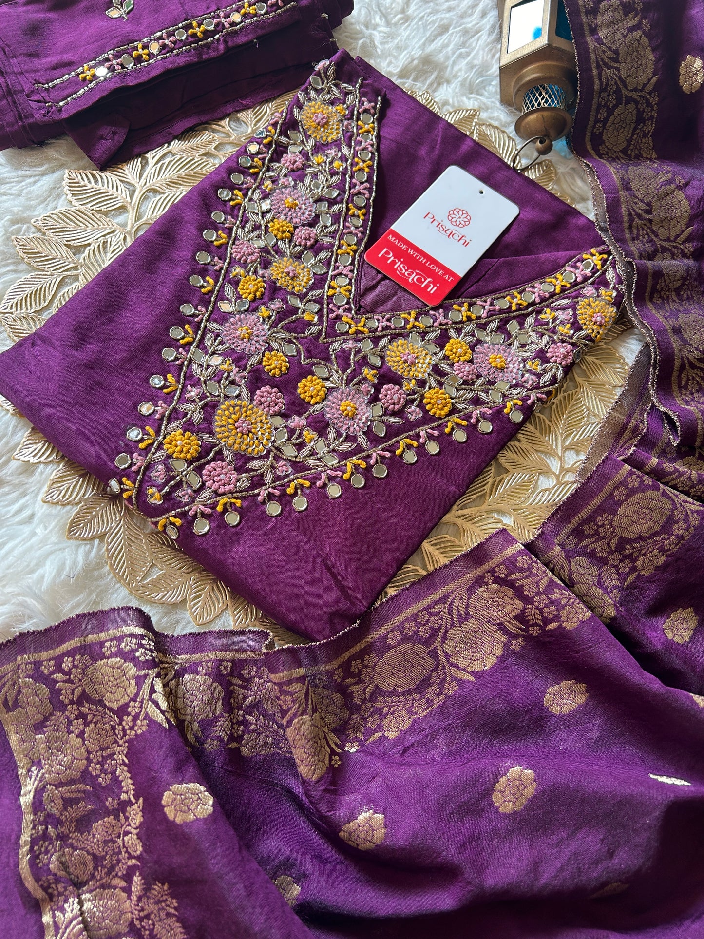 Purple embroidered kurta set with dupatta