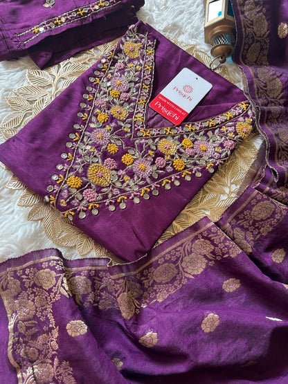 Purple embroidered kurta set with dupatta