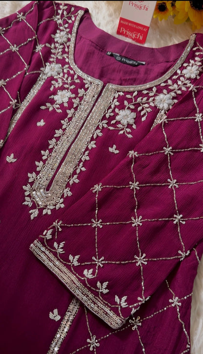 Embroidered kurti sharara set  with dupatta