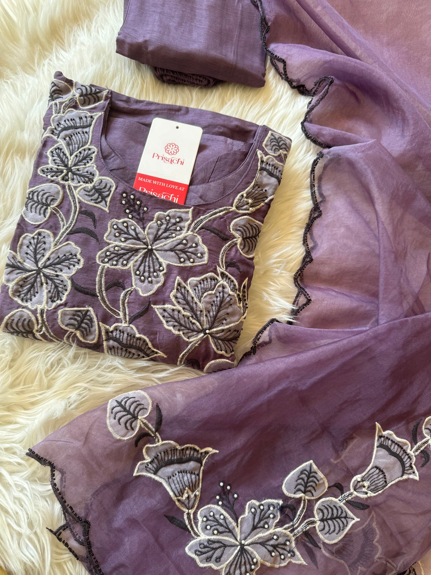 Purple Thread embroidered kurta set with dupatta