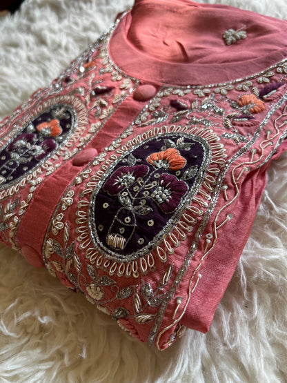 Gray embroidered kurta set with  dupatta