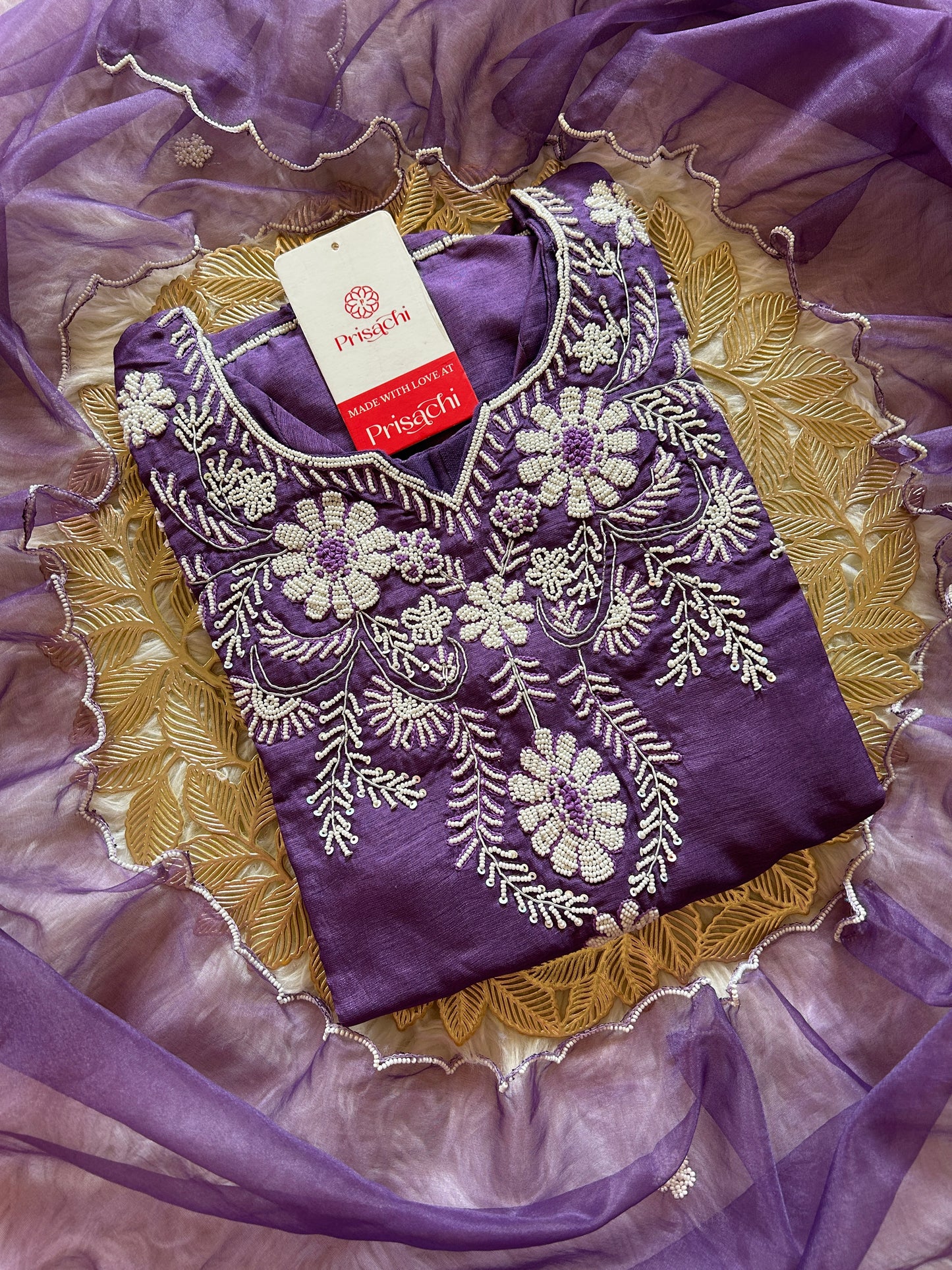 Purple embroidered kurta set with dupatta