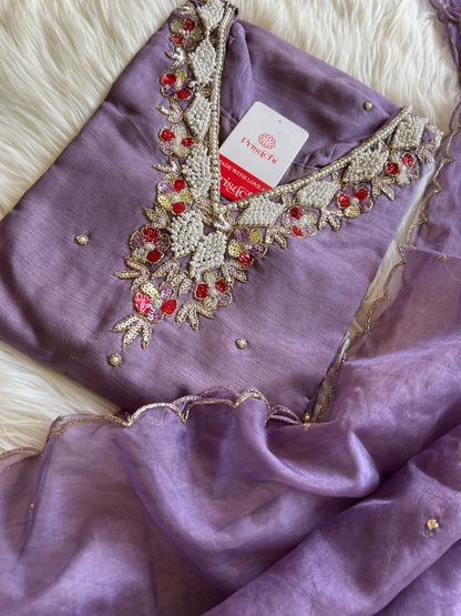 Purple embroidered kurta set with dupatta