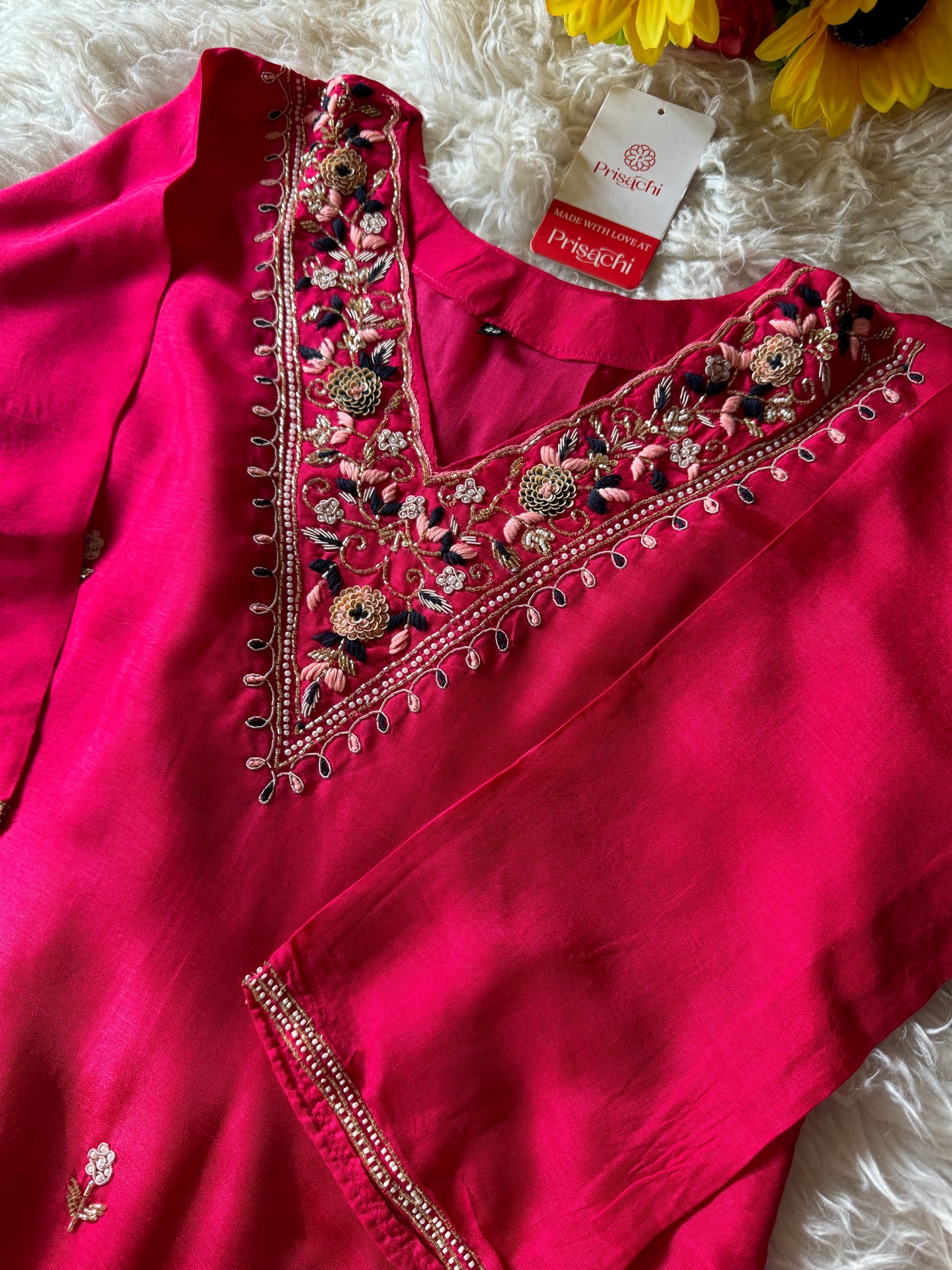 Pink embroidered kurta set with dupatta