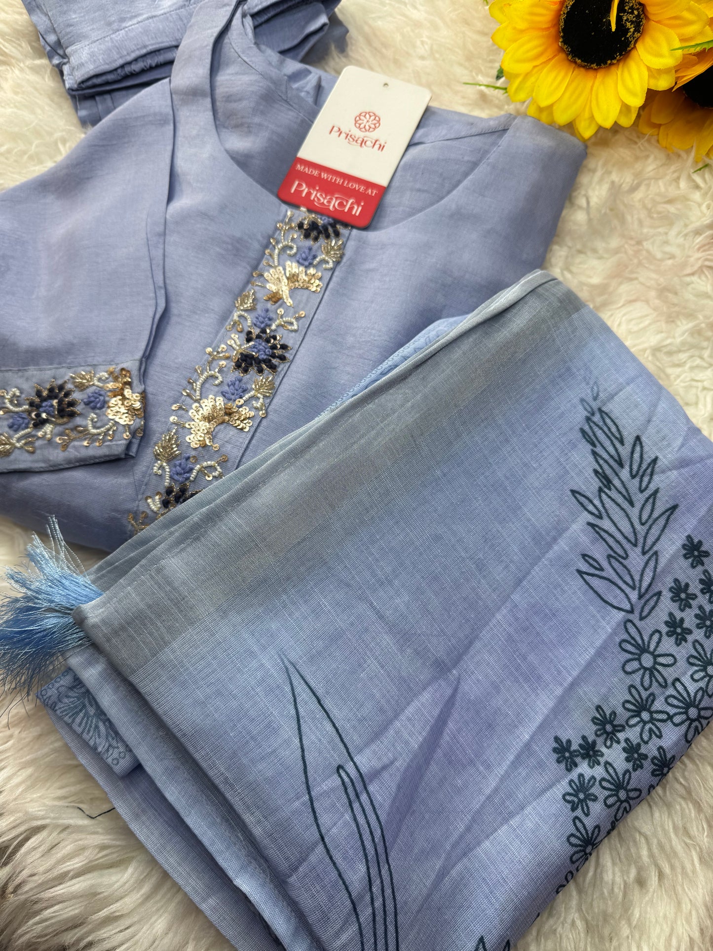 Blue embroidered kurta Bottom with dupatta