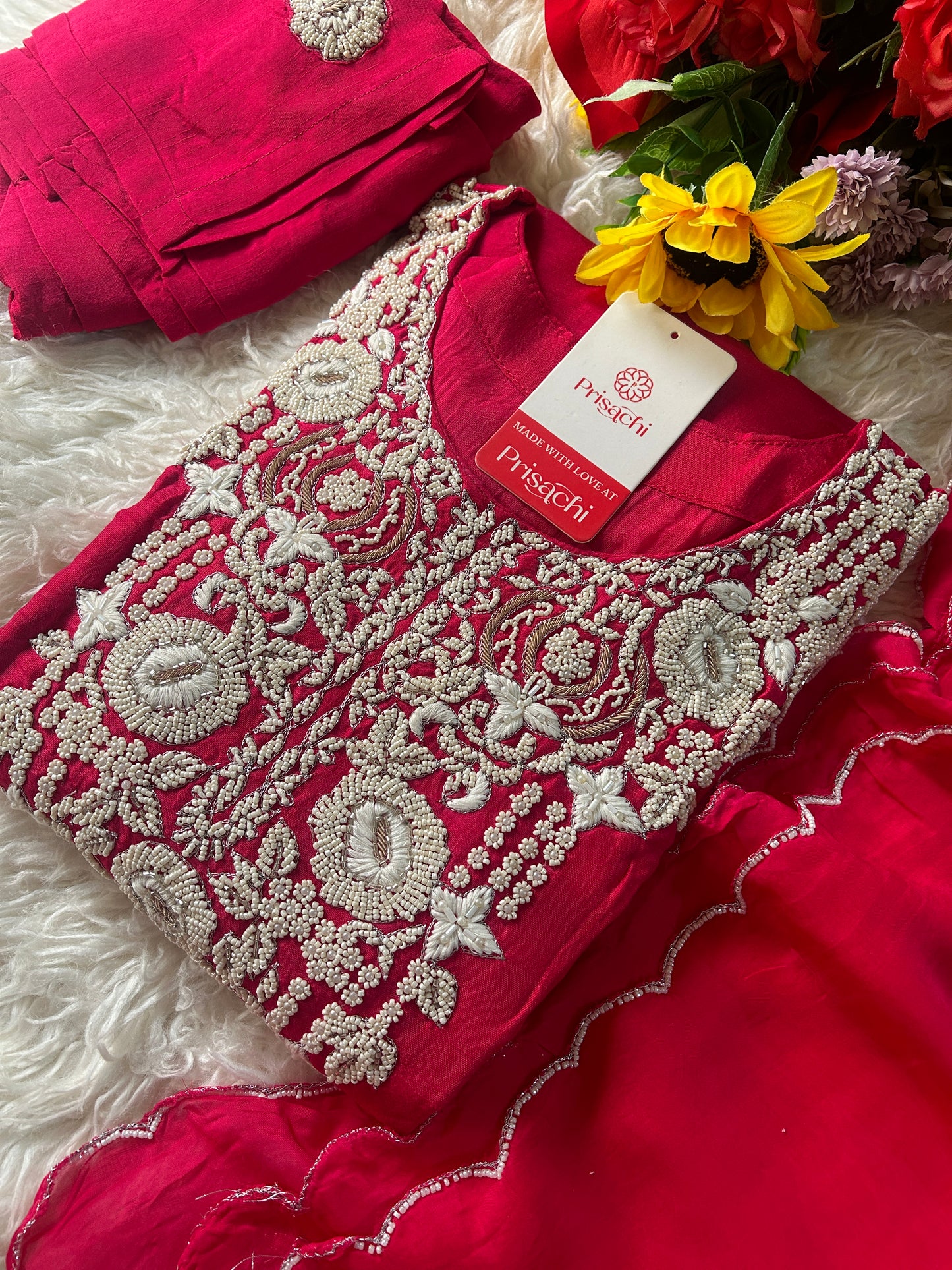 Pink Embroidered Kurta bottom With Dupatta