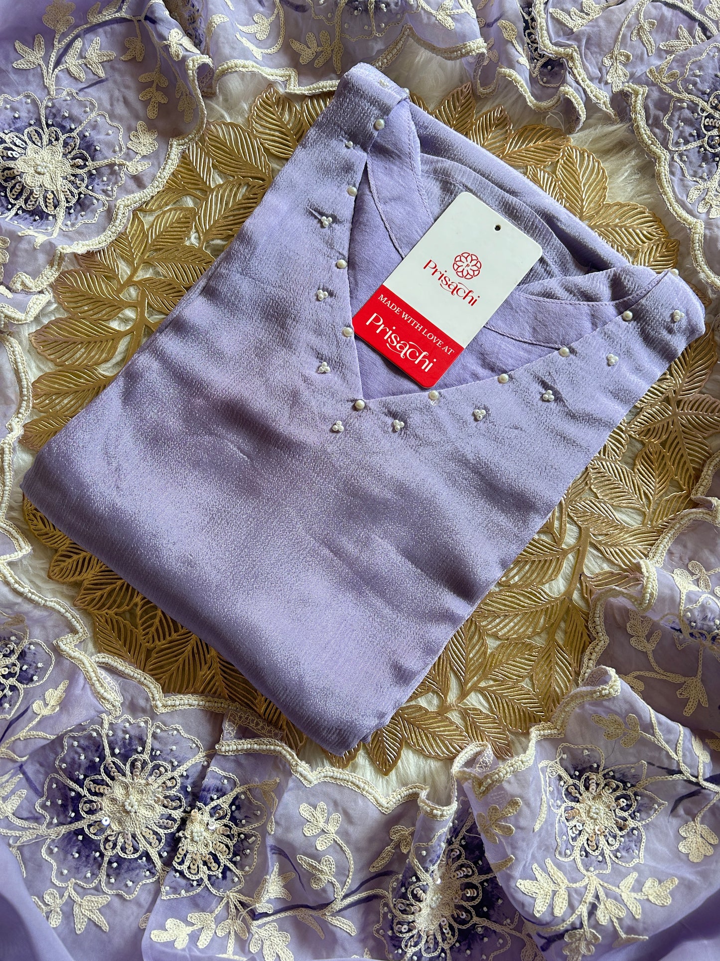 lavender Pure Chinon silk kurta set with dupatta