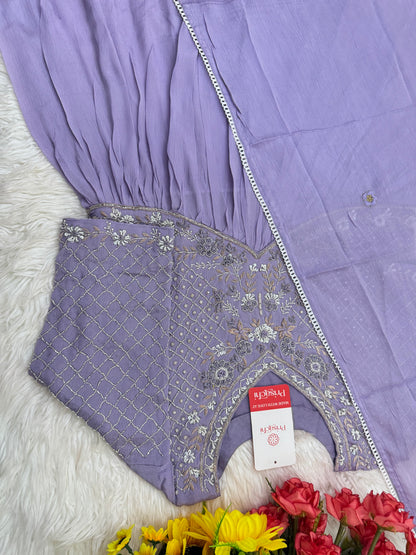 lavender Embroidered Alia cut Anarkali dress