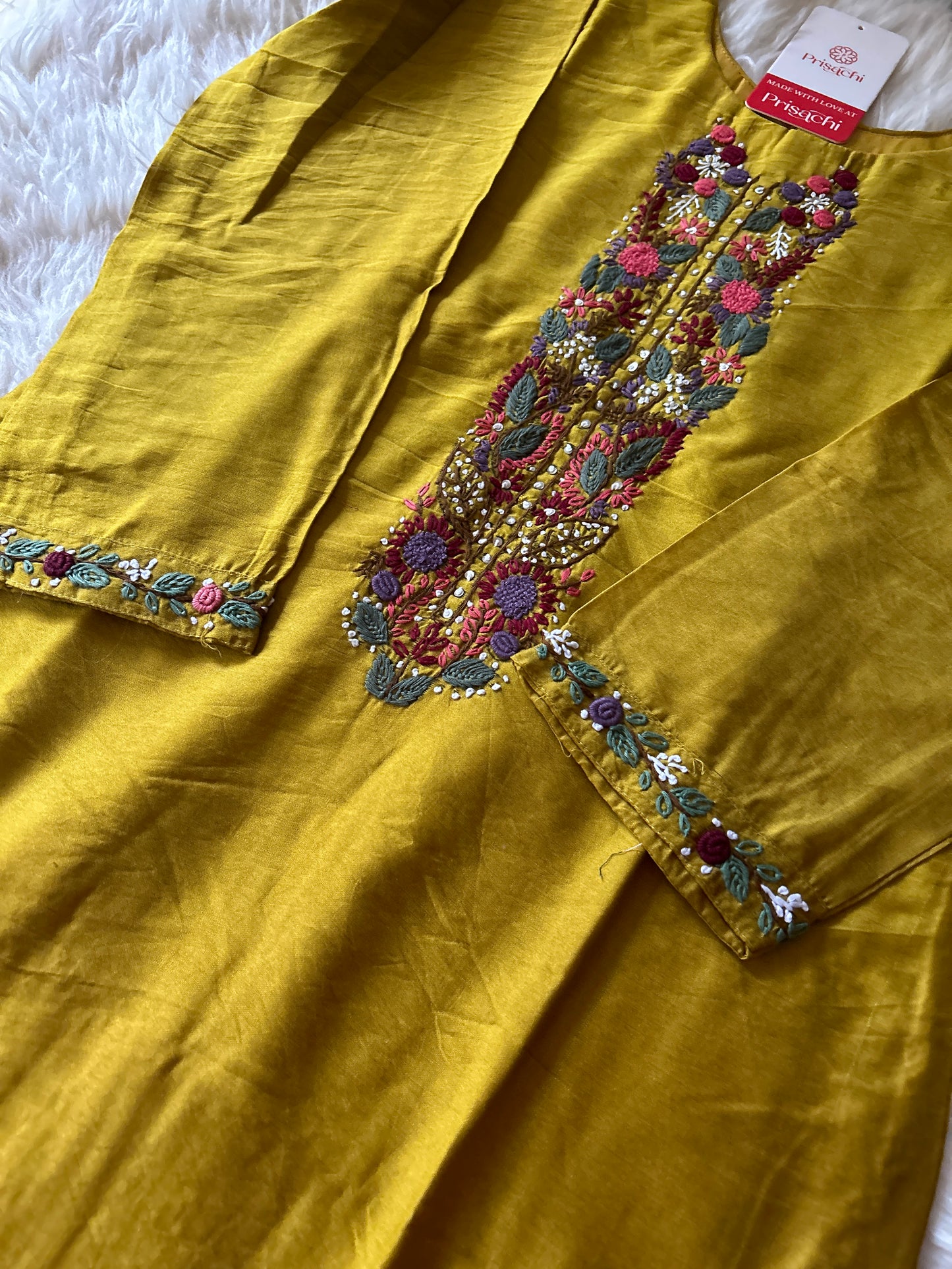 Yellow embroidered chanderi silk kurta set with dupatta