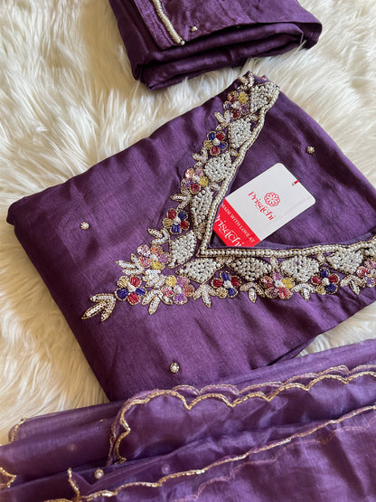 Purple embroidered kurta set with dupatta