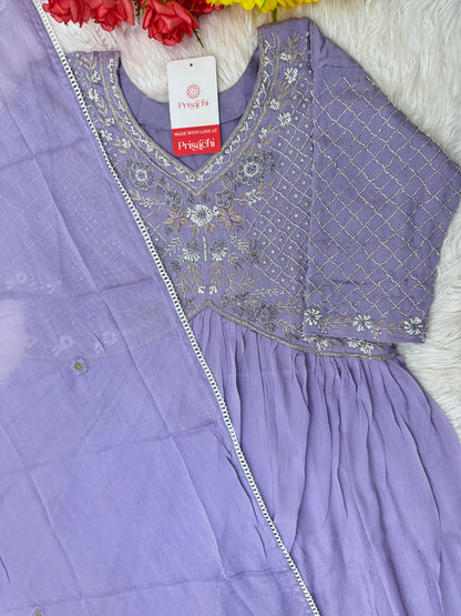 lavender Embroidered Alia cut Anarkali dress