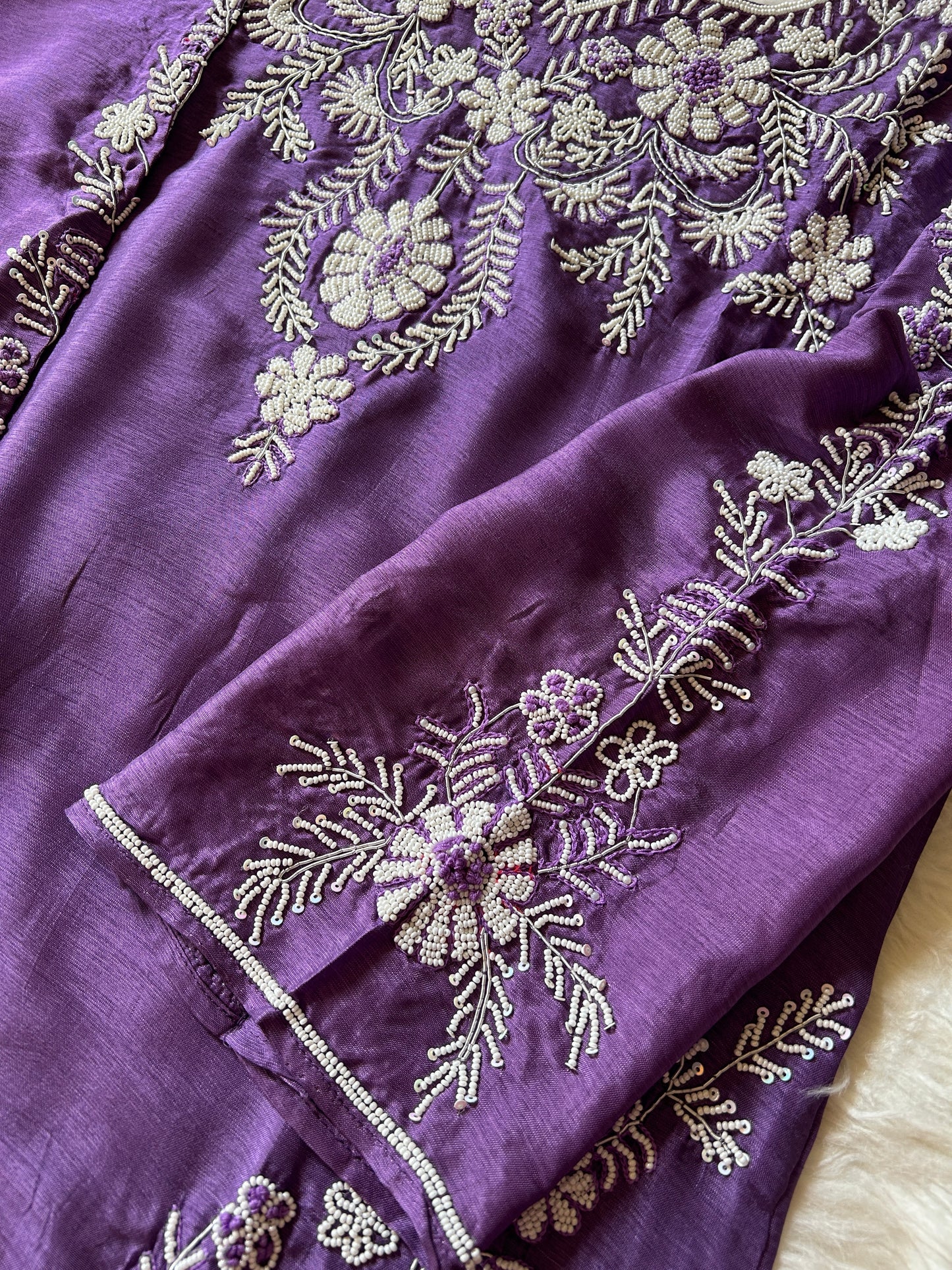 Purple embroidered kurta set with dupatta