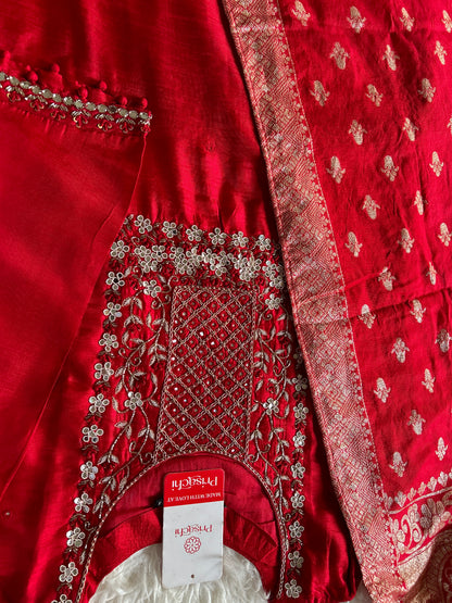 Red Embroidered kurta set with dupatta