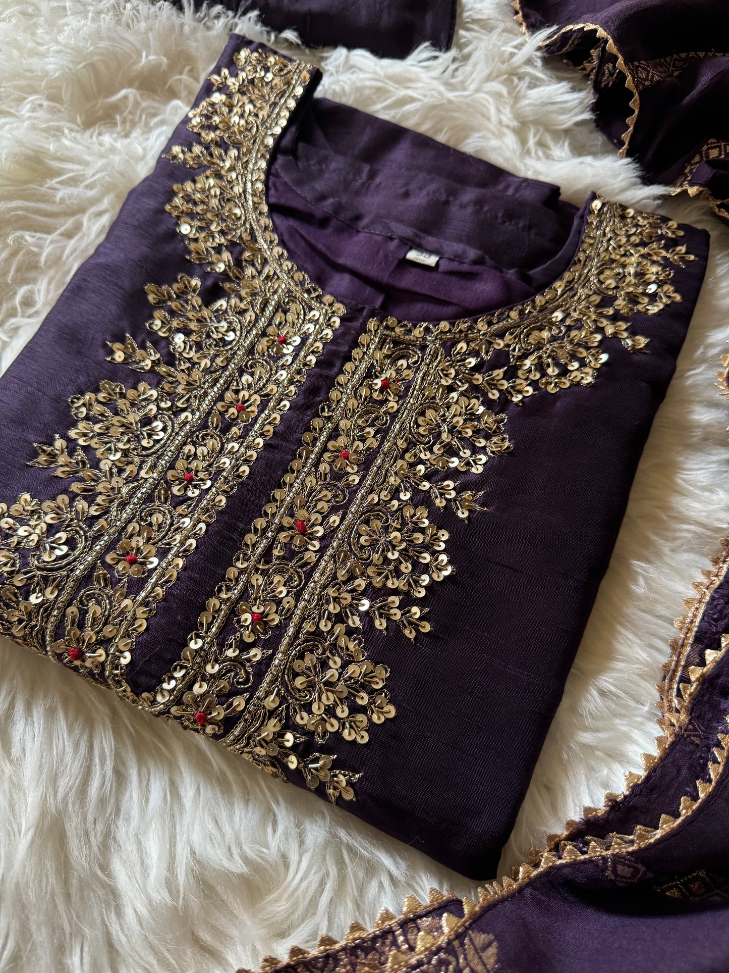 Purple embroidered kurta set with dupatta