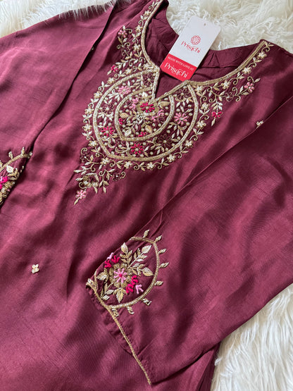 Brown hand embroidered kurta pant  with dupatta