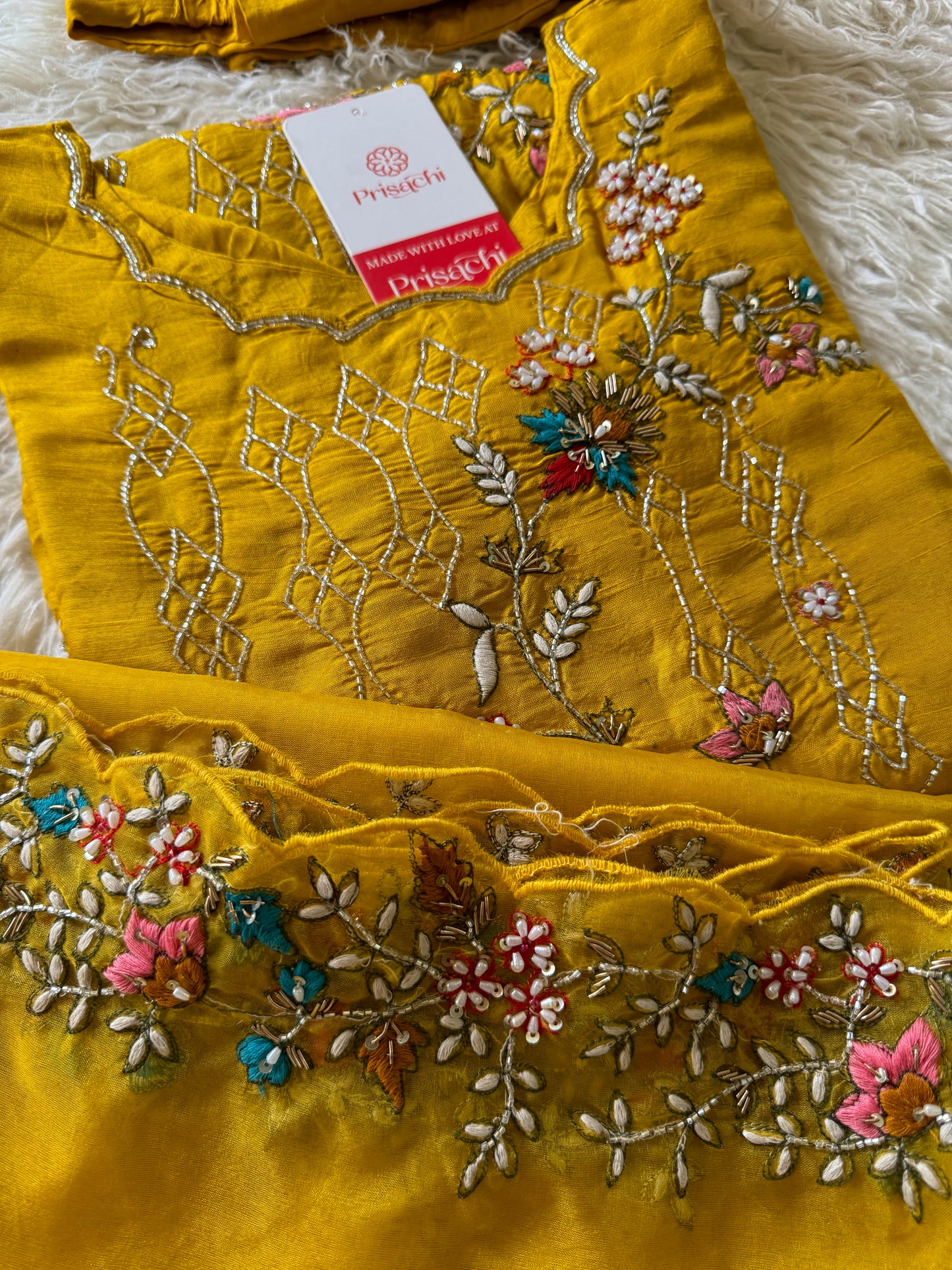 Yellow embroidered  kurta set with dupatta