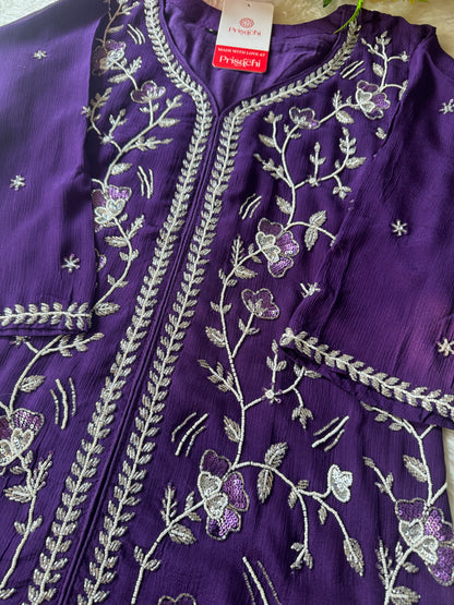 Purple Embroidered kurti sharara set  with dupatta