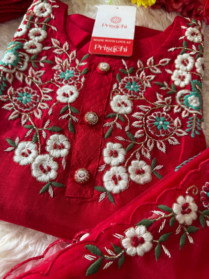 Designer Red Embroidered kurta bottom  with dupatta