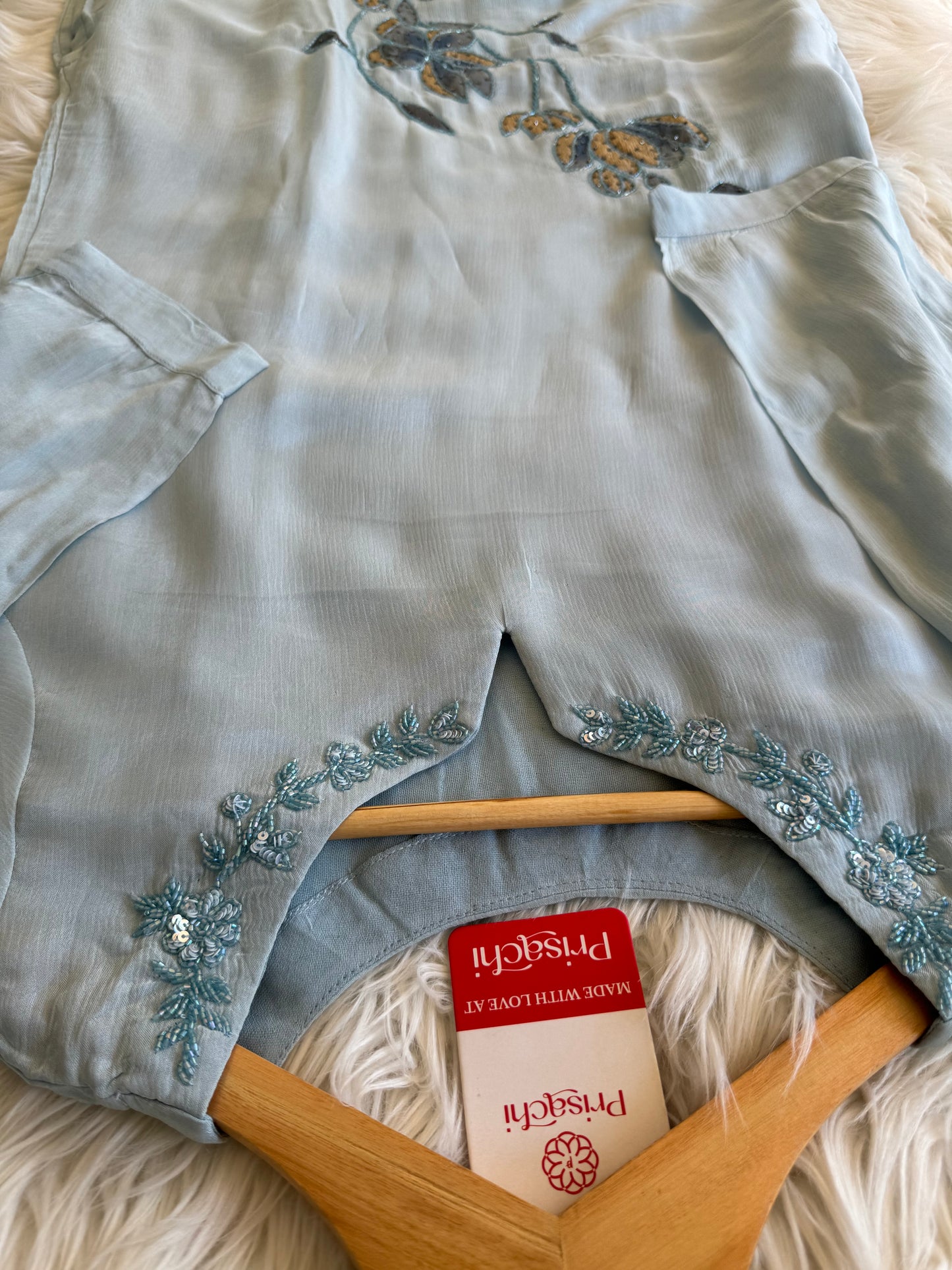 pastel blue embroidered kurta set with dupatta