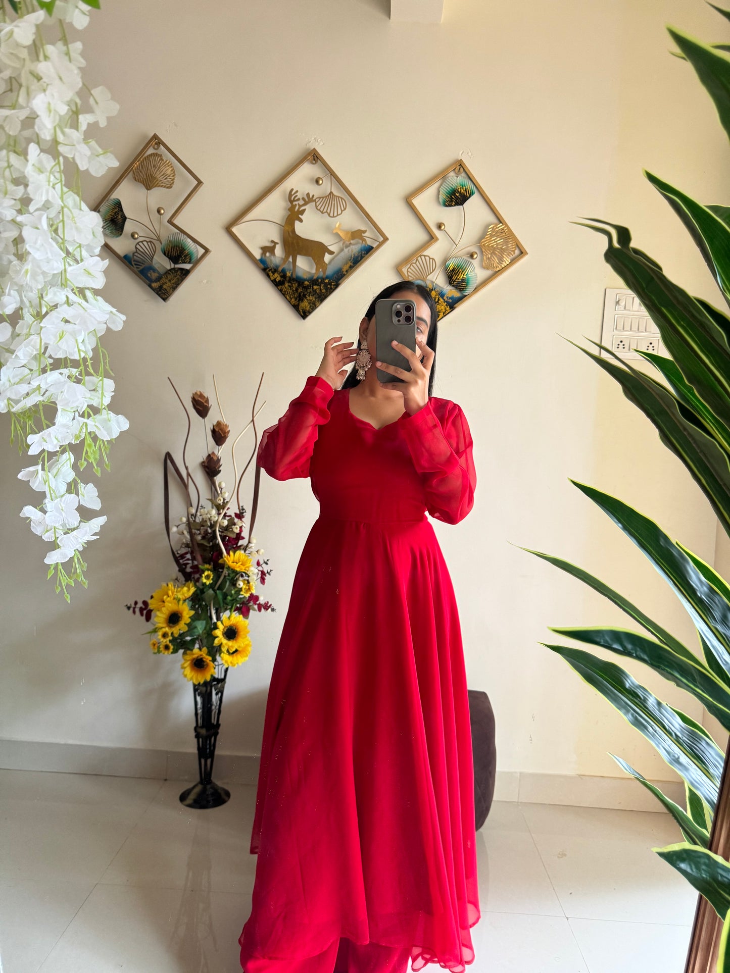 Red Gown with Dual Layer Pattern