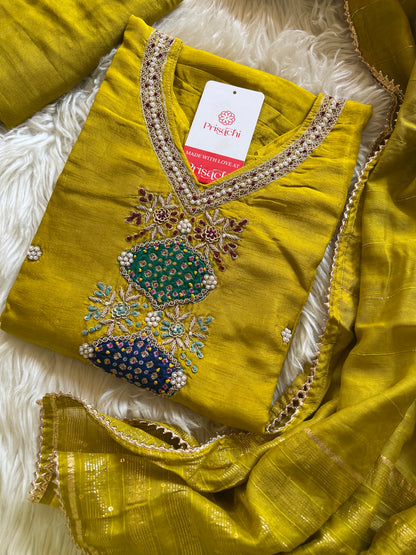 Mustard Yellow Embroidered kurta set with dupatta